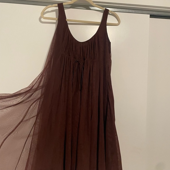 🤎 Moulinette Soeurs Flowing Layered Dress with Front Tie & Fitted Scrunch Back - Picture 3 of 5